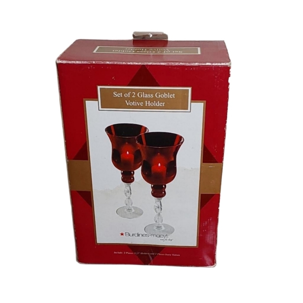 SET OF 2 MID CENTURY RED GLASS VOTIVE‎ HOLDER